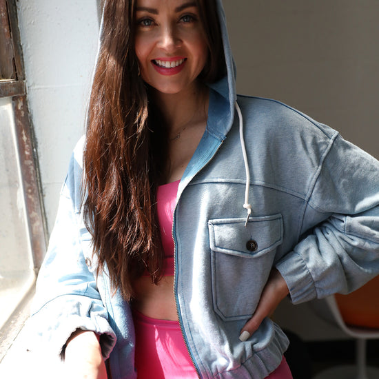 Cotton Candy Blue Crop Hoodie Jacket - UNLMTD Active + Lounge